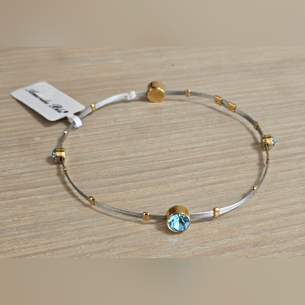 AMANDA BLU SILVER WIRE GOLD PLATED RHINESTONES DAINTY BANGLE BRACELET